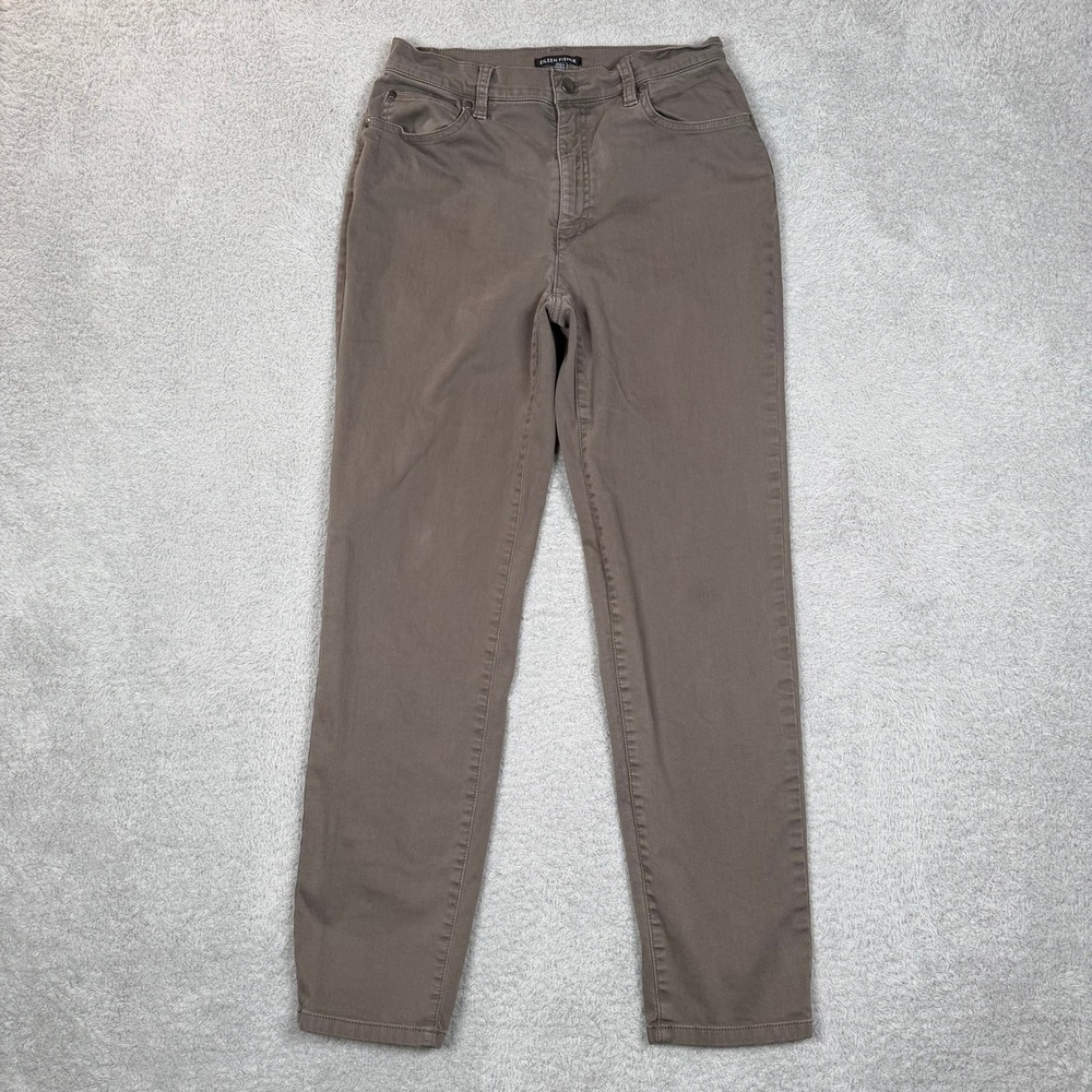 Eileen Fisher Womens XS Taupe Brown Organic Cotton Stretch Slim Leg Pants GDD